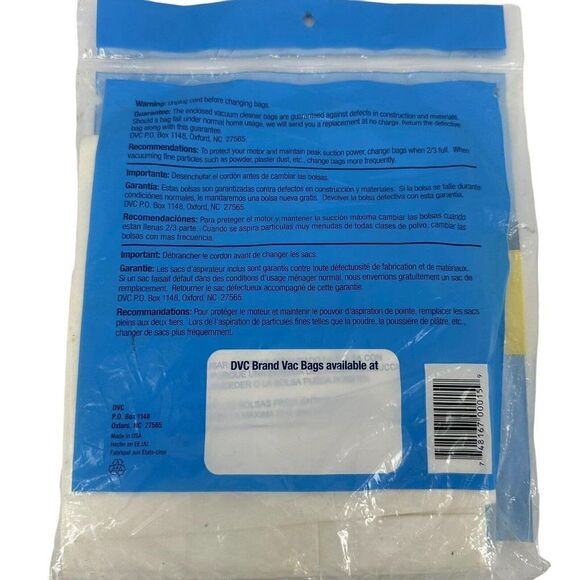 Eureka AA Vaccum Bags DVC Brand Vac Bags Three Count Replacement Bags USA Made - Picture 2 of 4